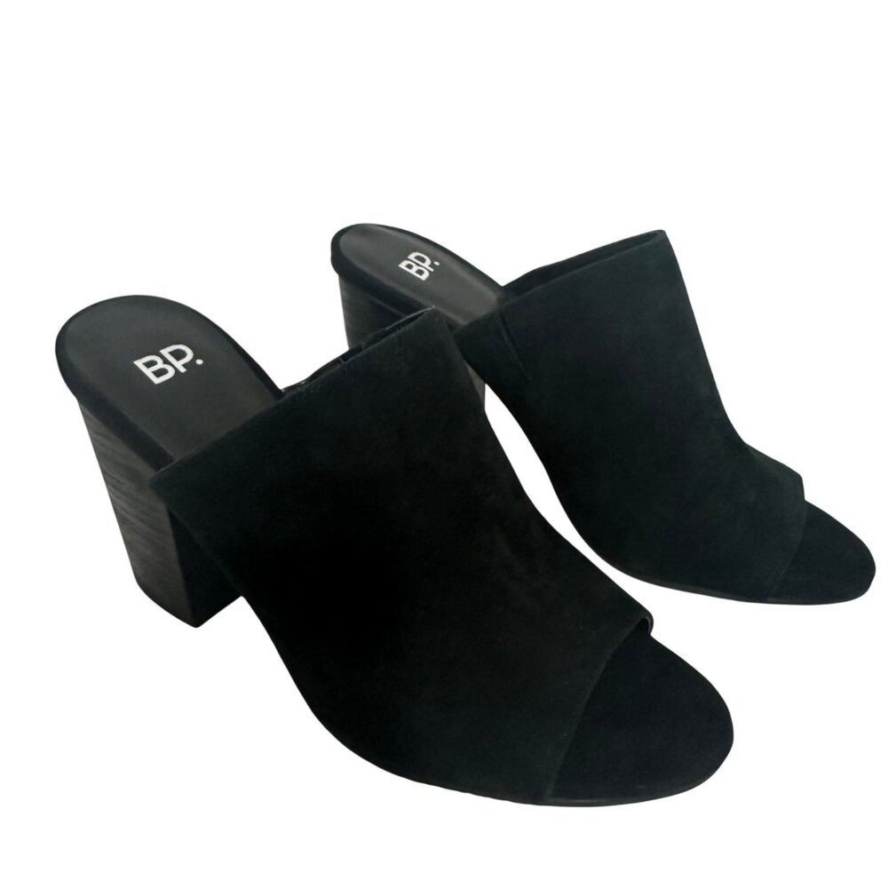 Nordstrom BP. Black Womens Suede Peep-Toe Block Heel Mules SZ 8.5M Slide Goth - Picture 3 of 11